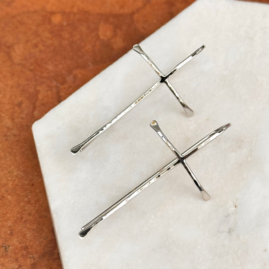 Sterling Silver Hammered Cross Threader Earrings