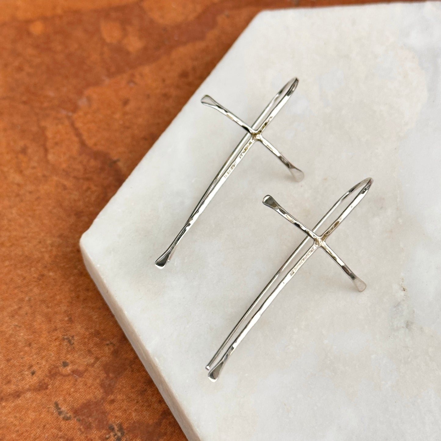 Sterling Silver Hammered Cross Threader Earrings