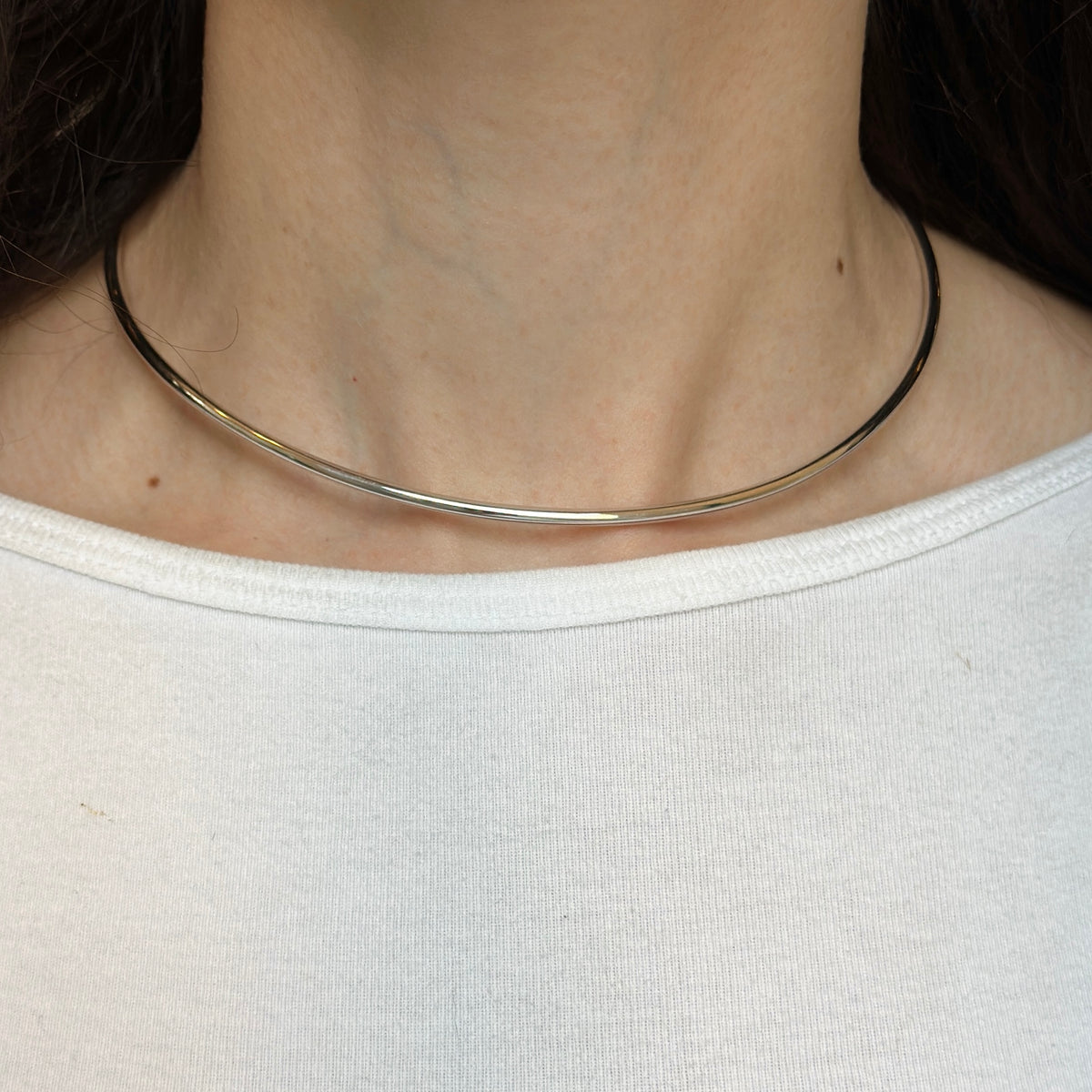 Sterling Silver 3mm Tube Stiff Collar Necklace