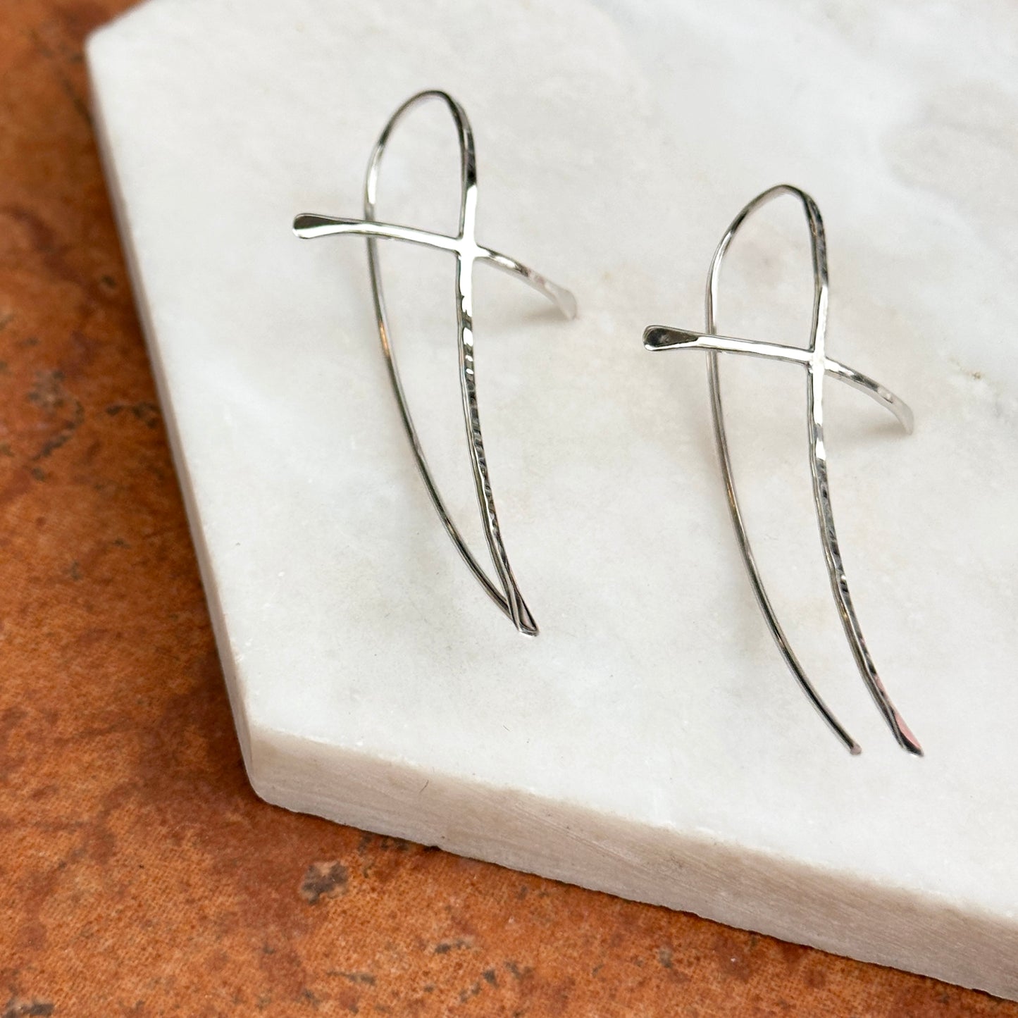 Sterling Silver Hammered Cross Threader Earrings