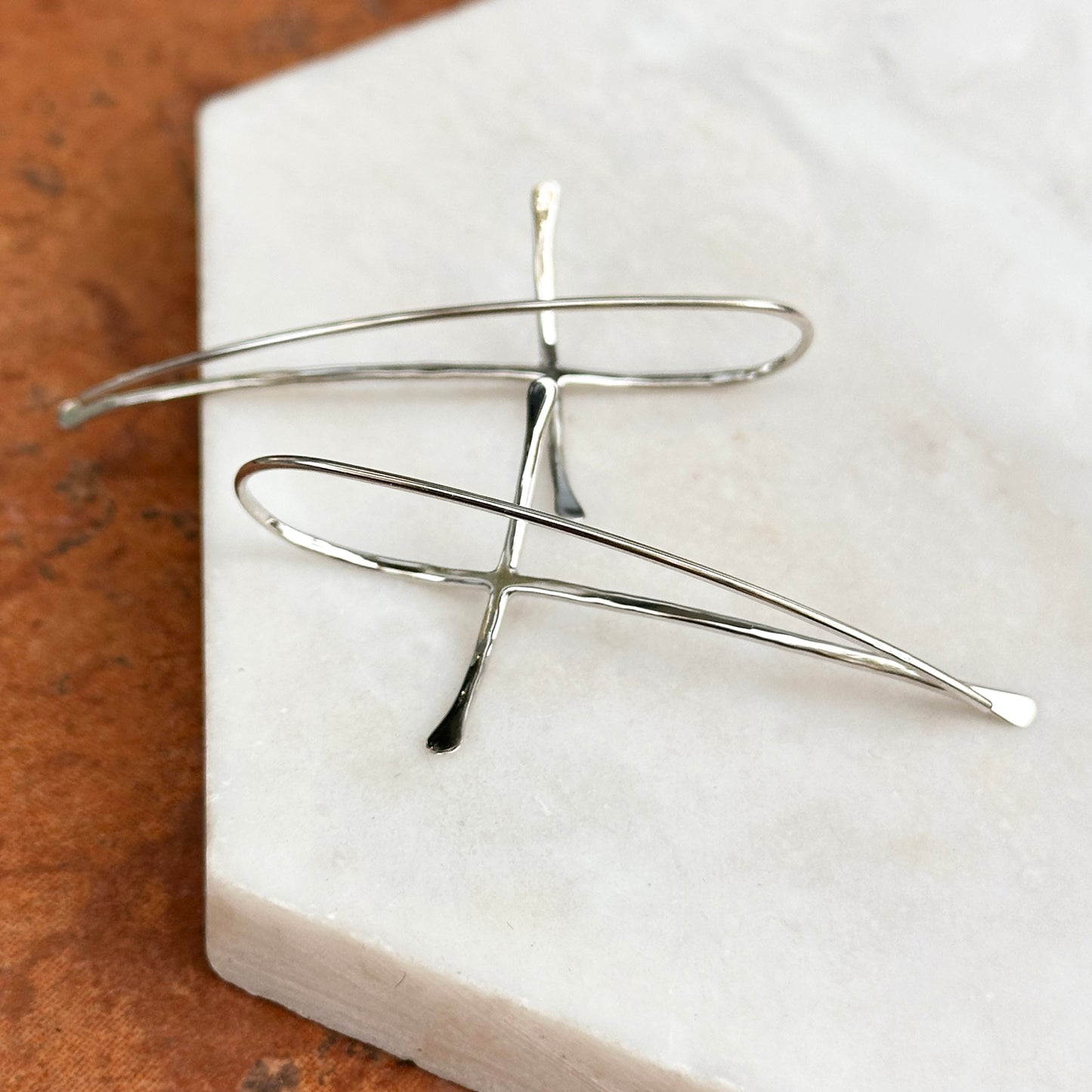 Sterling Silver Hammered Cross Threader Earrings