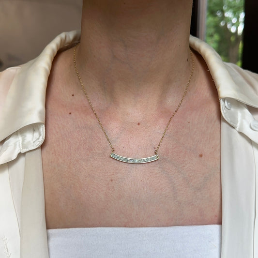 14KT Yellow Gold Diamond-Cut Curved Bar Chain Necklace