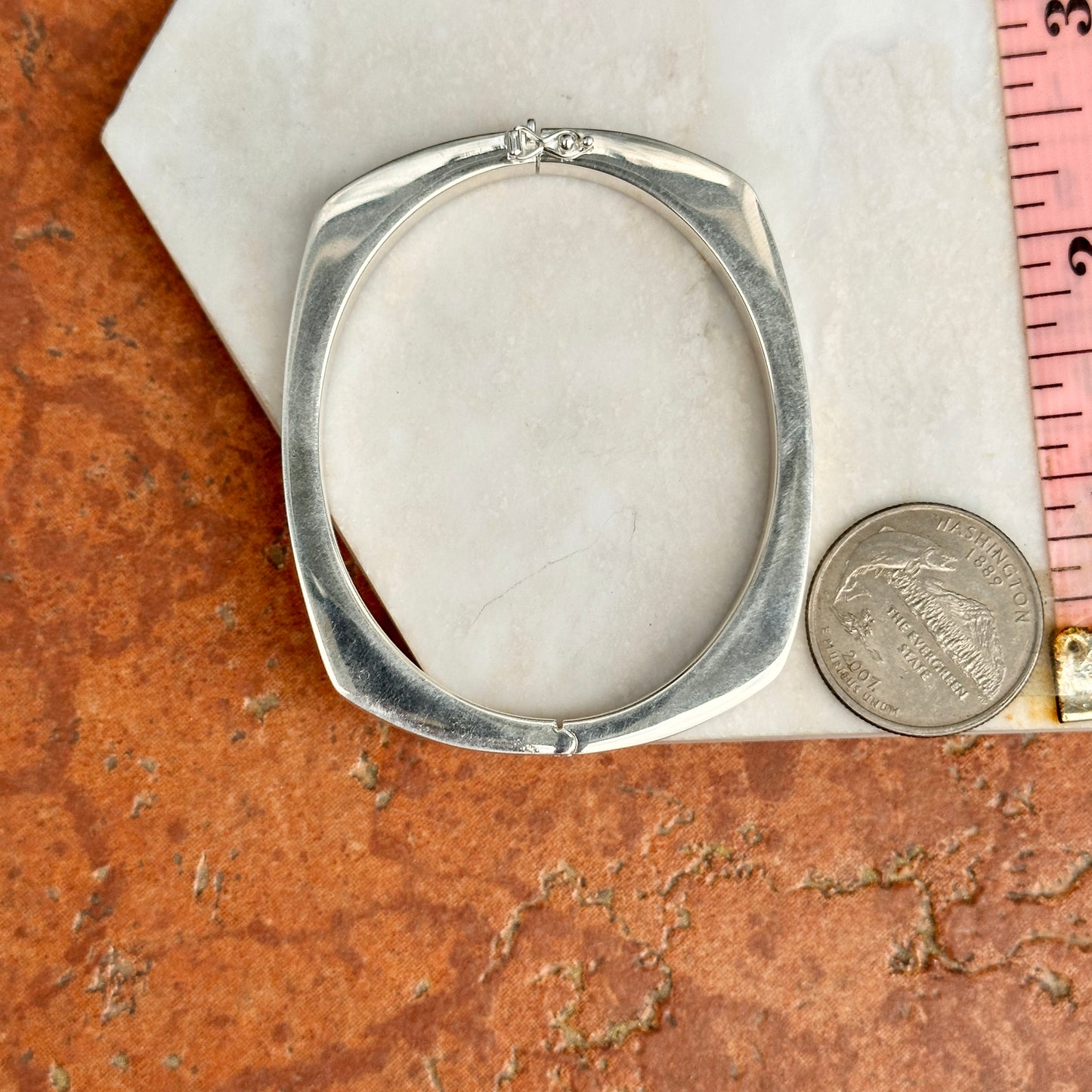 Sterling Silver Squared Hinged Bangle Bracelet
