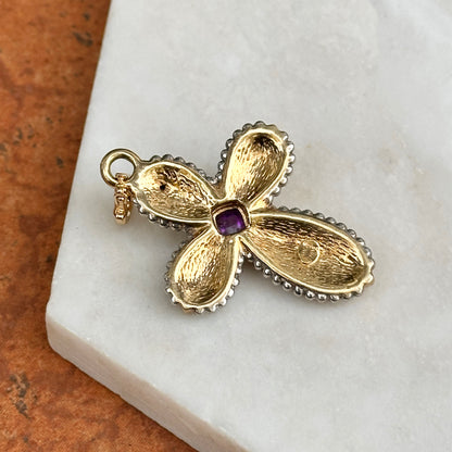 Estate 14KT Yellow Gold + White Gold Byzantine Amethyst Cross Pendant Enhancer