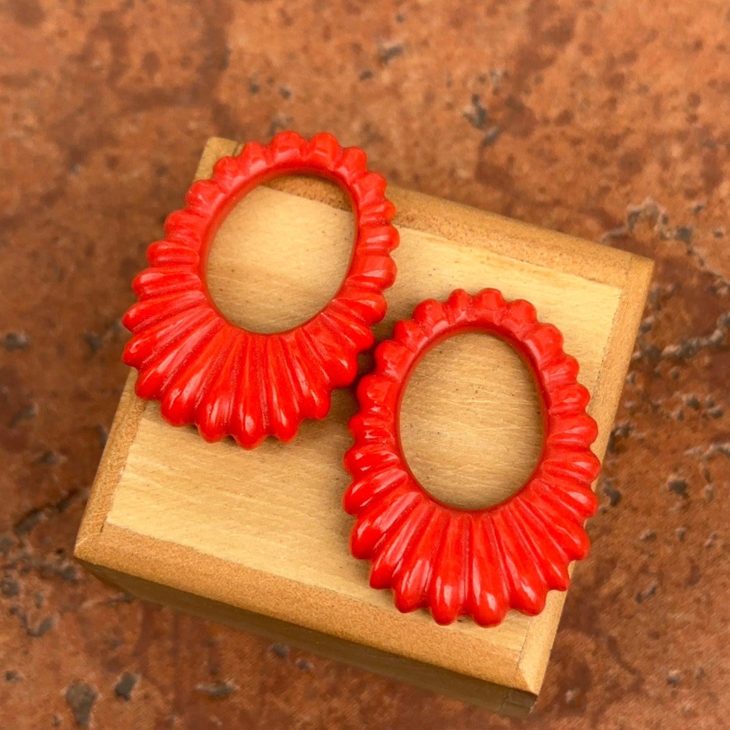 Estate Coral Fluted Oval Door Knocker Earring Charms