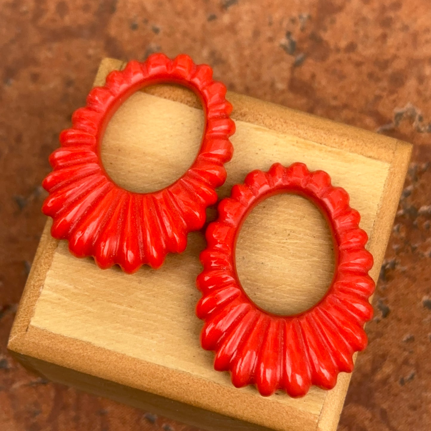 Estate Coral Fluted Oval Door Knocker Earring Charms