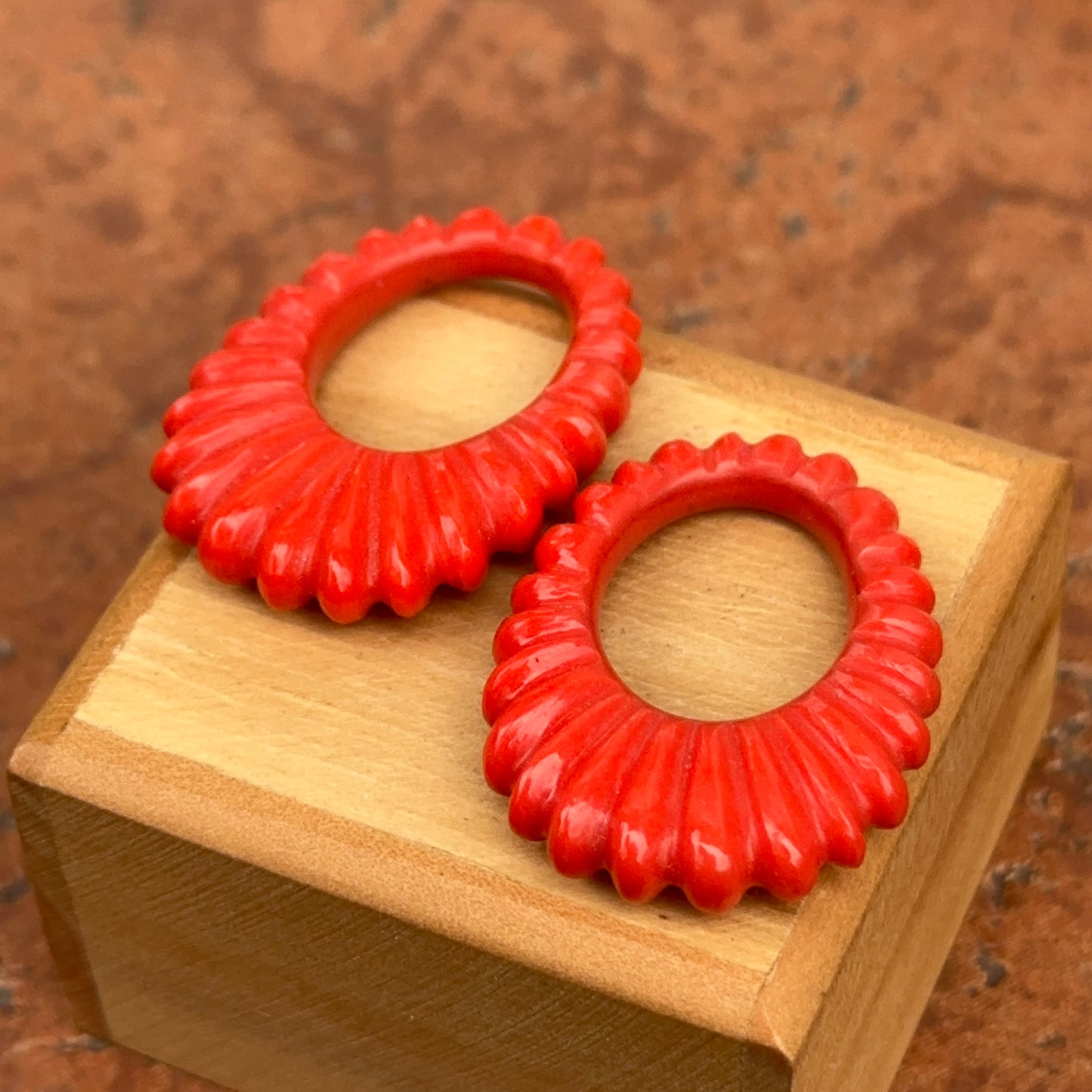 Estate Coral Fluted Oval Door Knocker Earring Charms