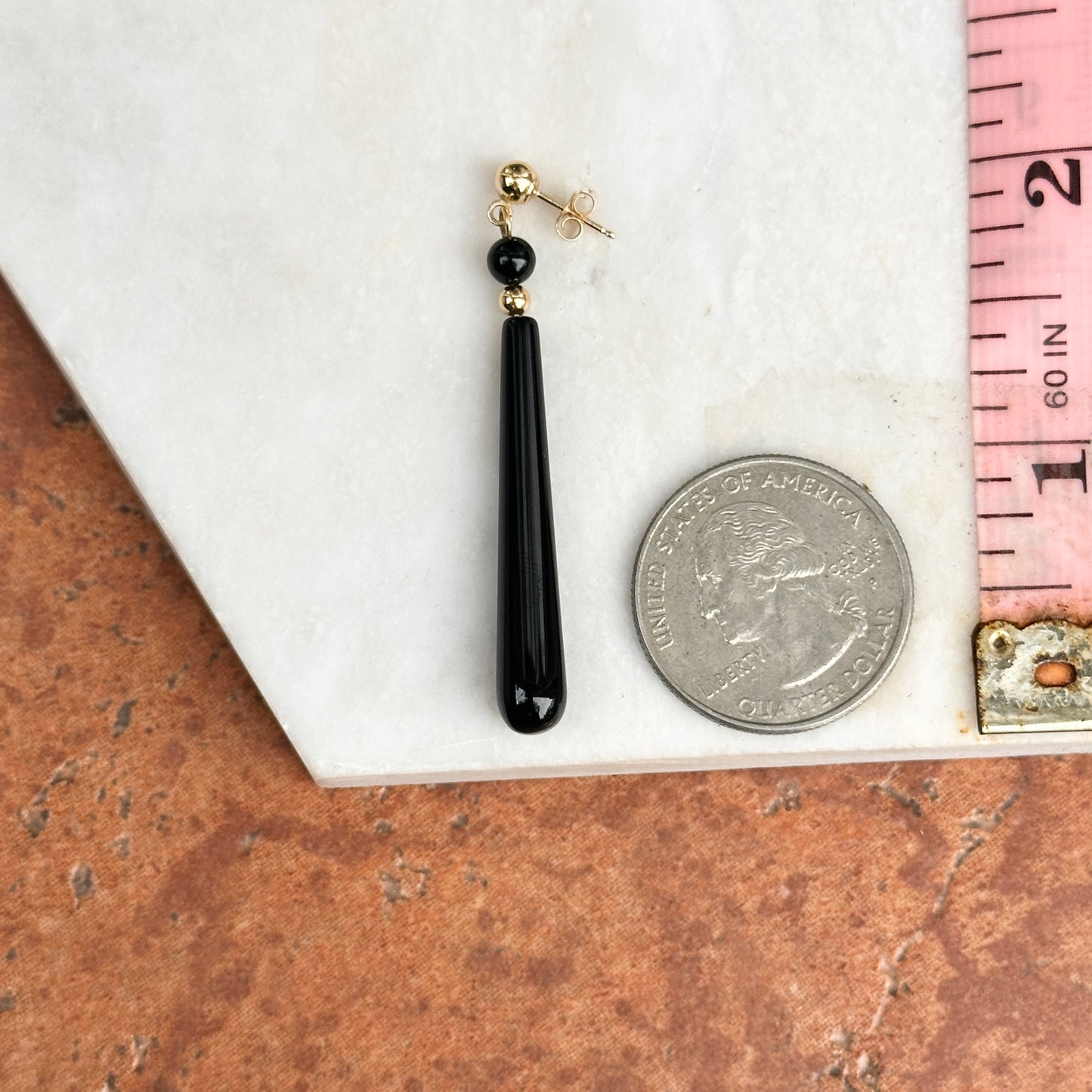 Estate 14KT Yellow Gold Teardrop Black Onyx Dangle Earrings