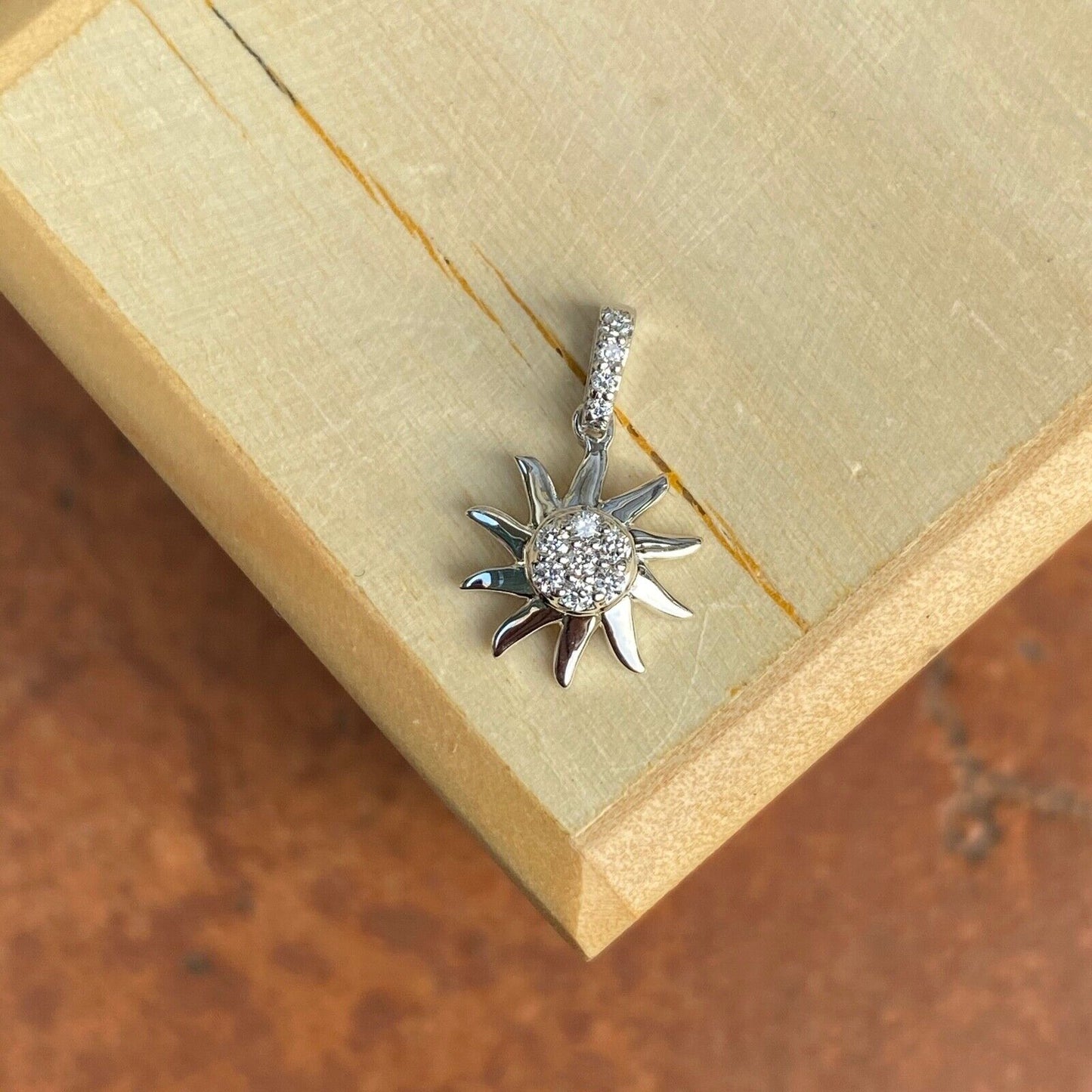 14KT White Gold Diamond Fancy Sun Small Pendant Charm