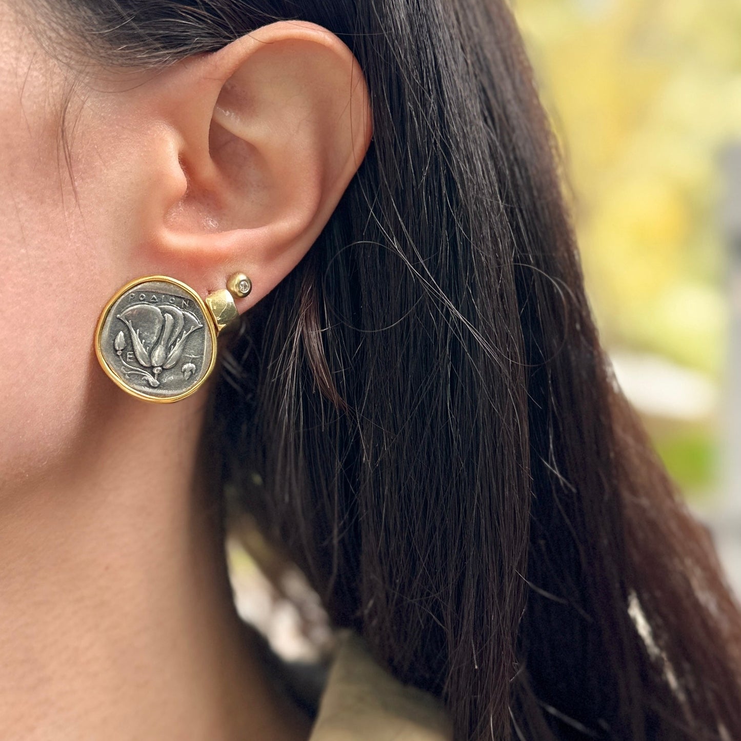 Estate Gold-Tone + Silver-Tone Replica Coin Clip-On Earrings
