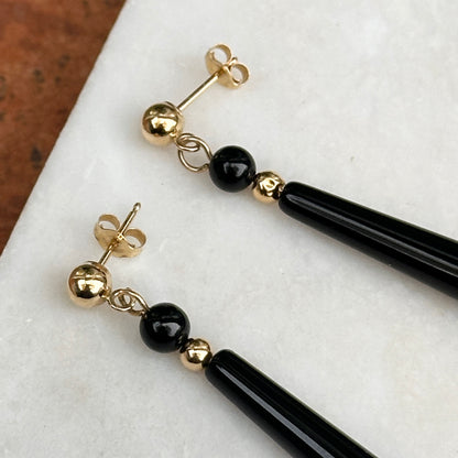 Estate 14KT Yellow Gold Teardrop Black Onyx Dangle Earrings
