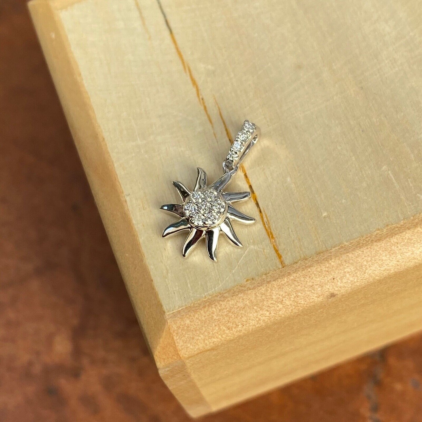 14KT White Gold Diamond Fancy Sun Small Pendant Charm