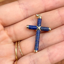 Load image into Gallery viewer, Estate 14KT Yellow Gold Detailed Blue Lapis Cross Pendant