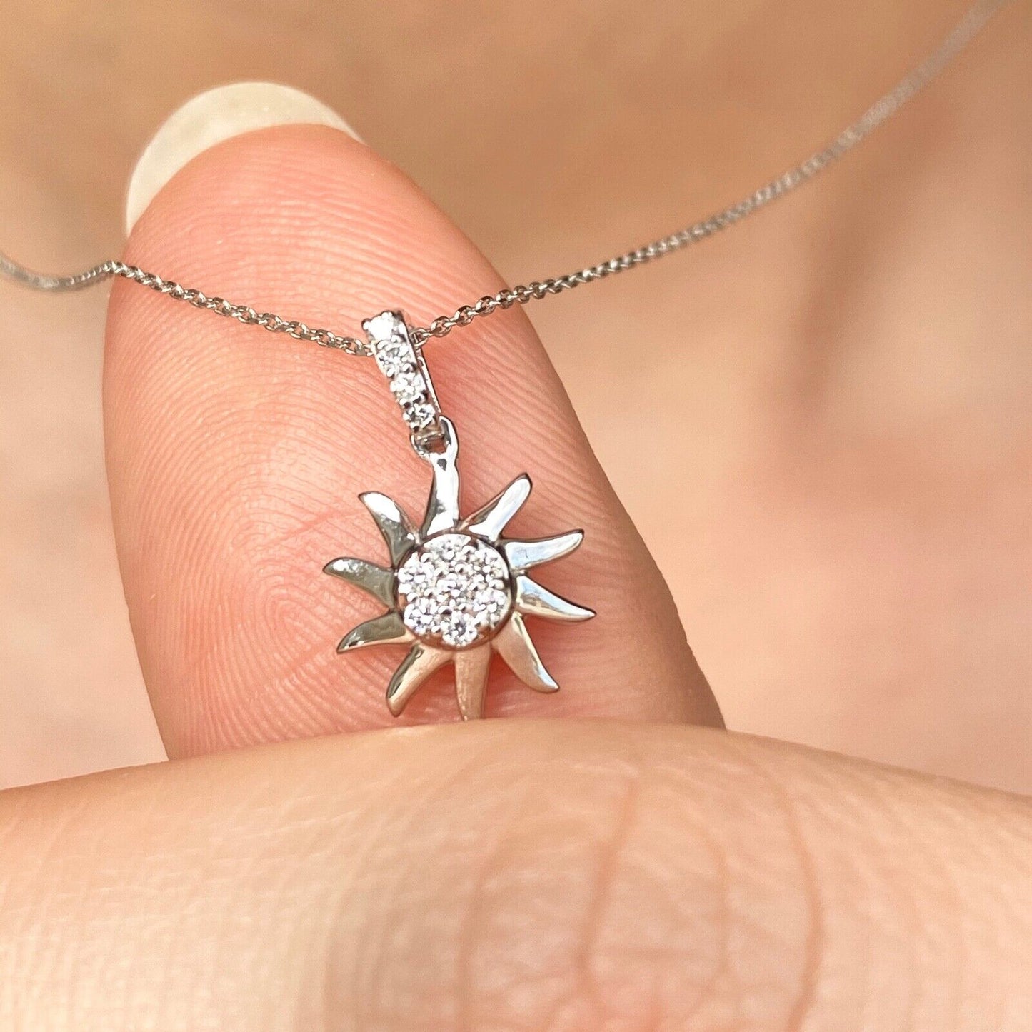 14KT White Gold Diamond Fancy Sun Small Pendant Charm