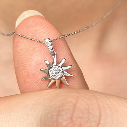 14KT White Gold Diamond Fancy Sun Small Pendant Charm