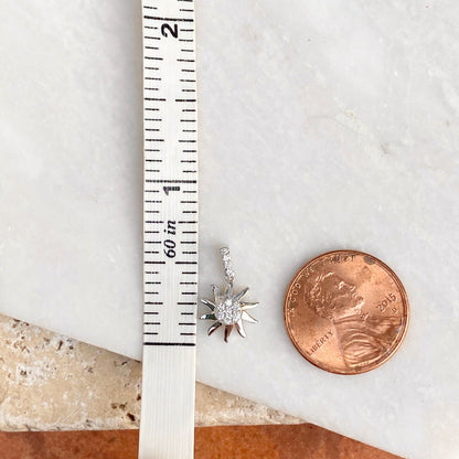 14KT White Gold Diamond Fancy Sun Small Pendant Charm