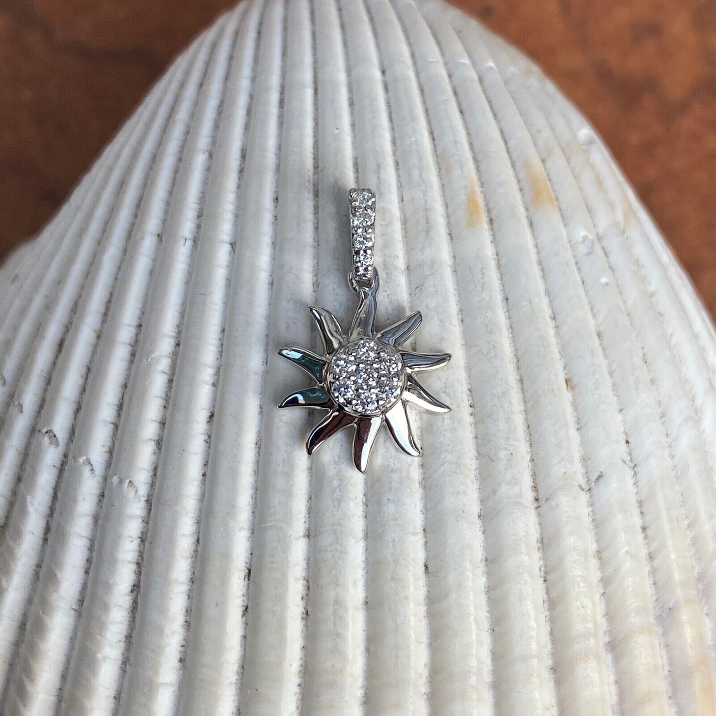 14KT White Gold Diamond Fancy Sun Small Pendant Charm