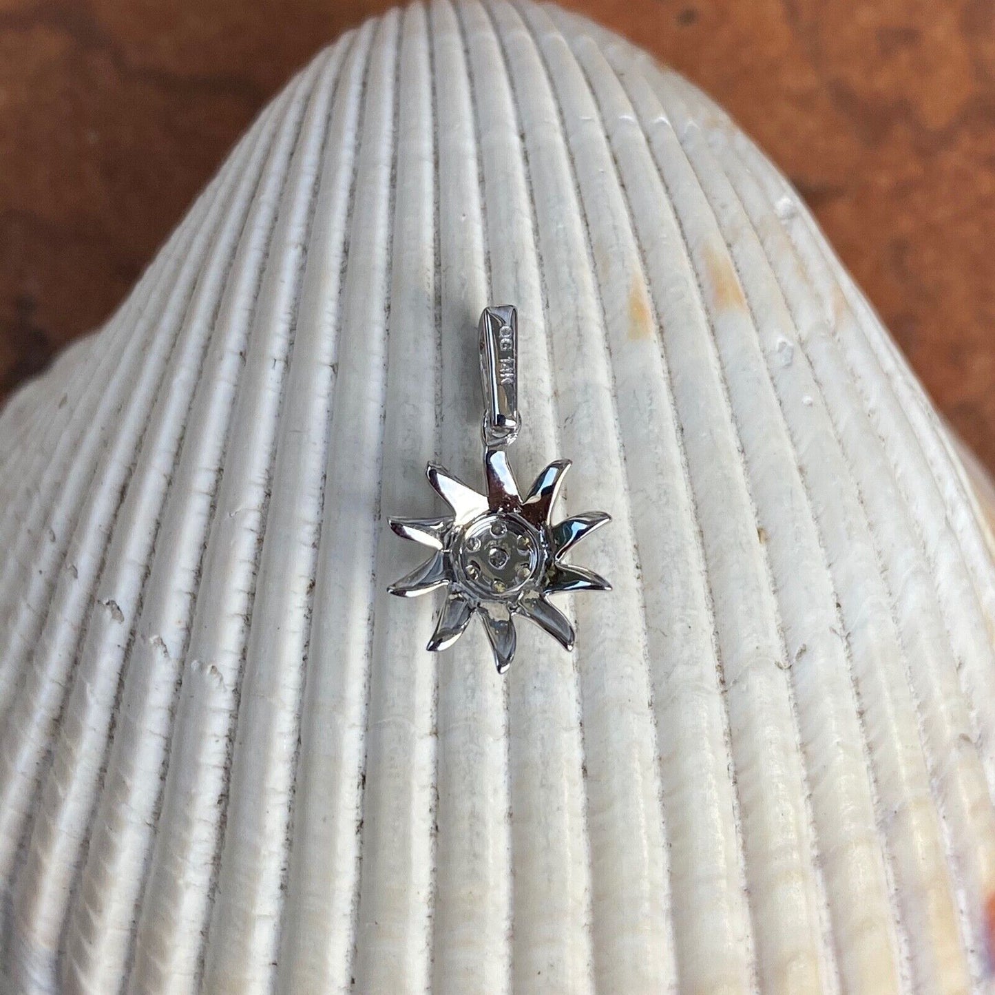14KT White Gold Diamond Fancy Sun Small Pendant Charm