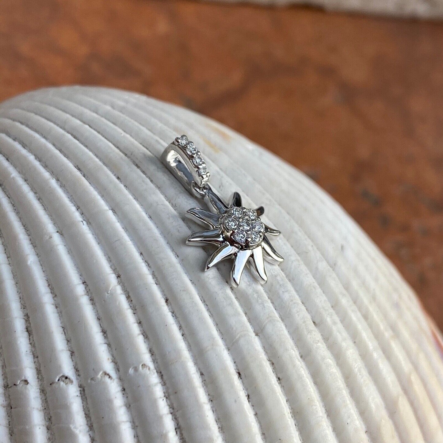 14KT White Gold Diamond Fancy Sun Small Pendant Charm