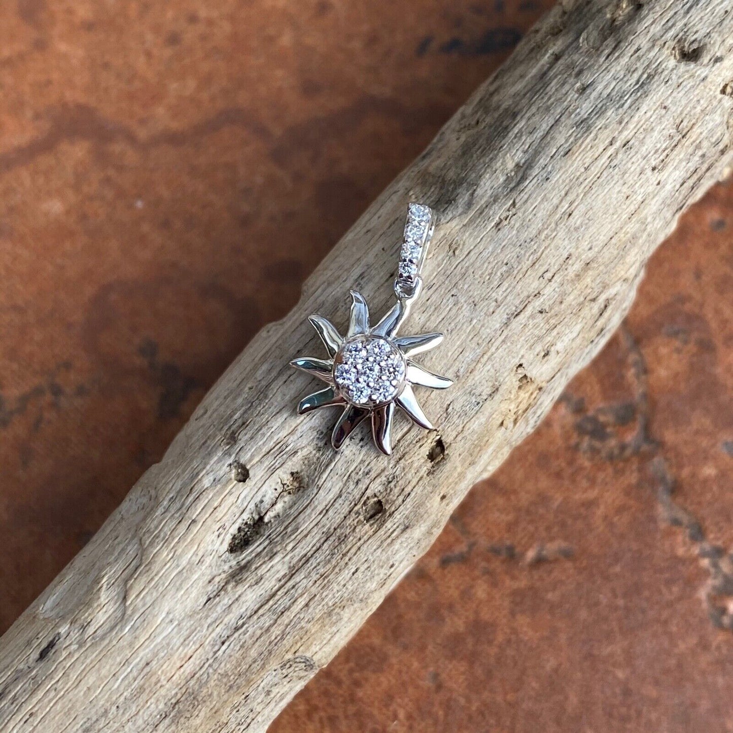 14KT White Gold Diamond Fancy Sun Small Pendant Charm