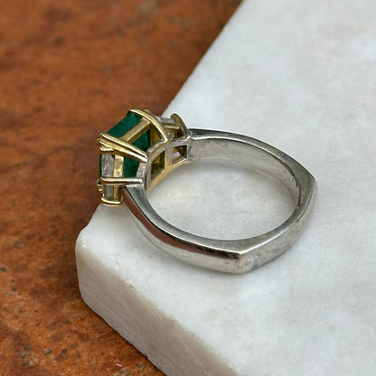 14KT White Gold Emerald-Cut 2.24 CT Emerald + Trapezoid Diamond Ring - LSJ