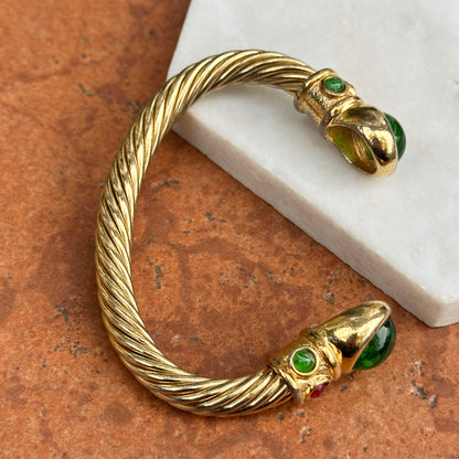 Yellow Gold-Plated Twisted Unisex Synthetic Cabochon Stone Cuff Bracelet