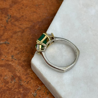 14KT White Gold Emerald-Cut 2.24 CT Emerald + Trapezoid Diamond Ring - LSJ