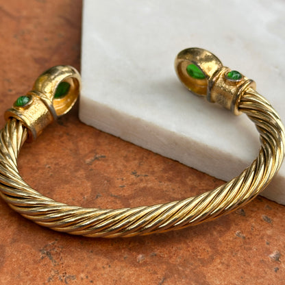 Yellow Gold-Plated Twisted Unisex Synthetic Cabochon Stone Cuff Bracelet