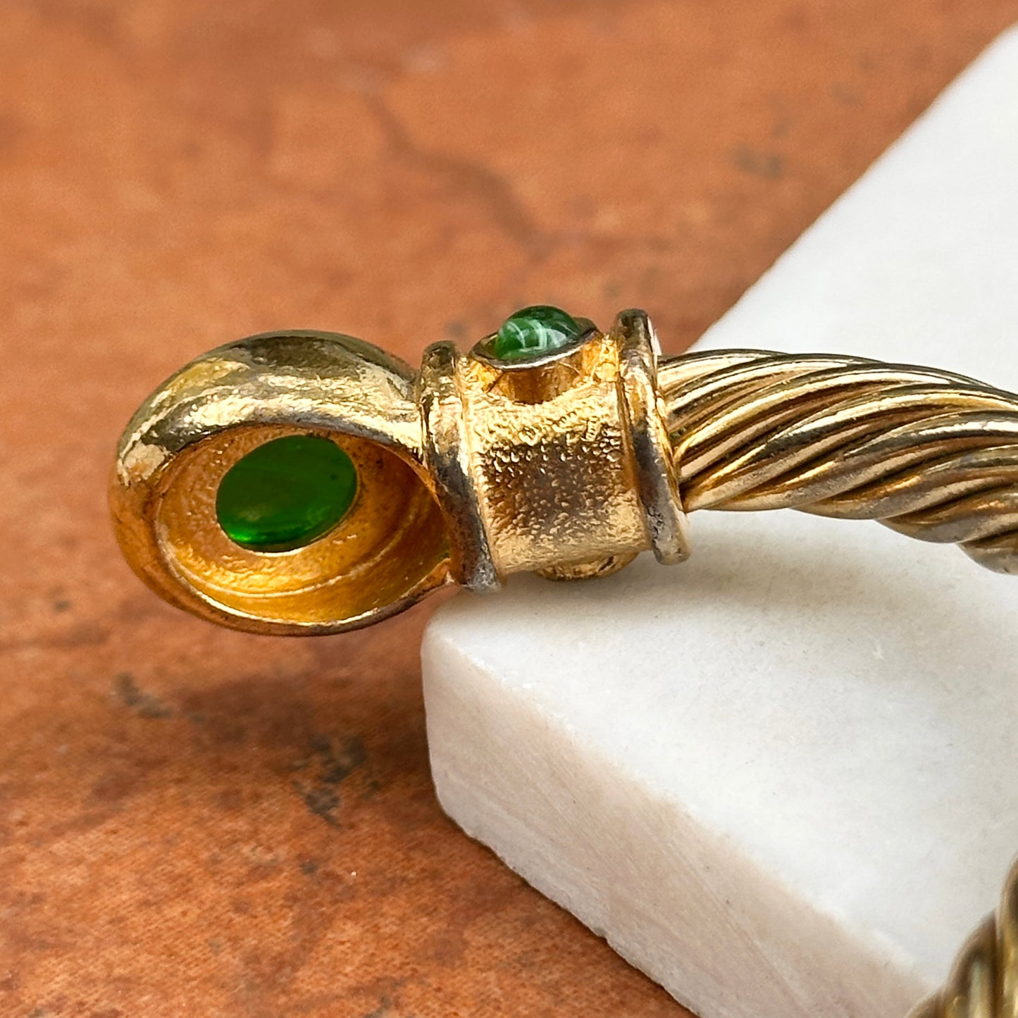 Yellow Gold-Plated Twisted Unisex Synthetic Cabochon Stone Cuff Bracelet