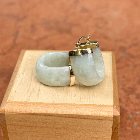 Estate 14KT Yellow Gold Genuine Light Jade Huggie Hoop Earrings