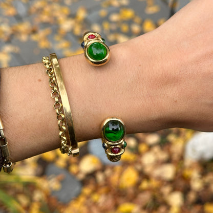 Yellow Gold-Plated Twisted Unisex Synthetic Cabochon Stone Cuff Bracelet