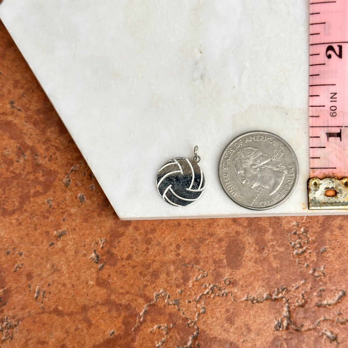 Sterling Silver Flat Volleyball Pendant Charm