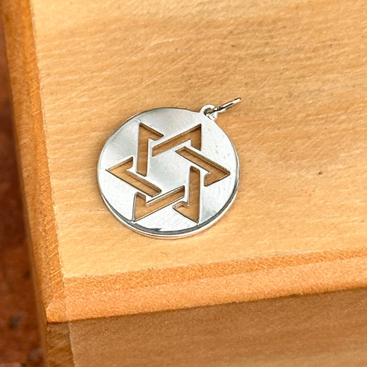 Sterling Silver Star of David Round Disc Pendant