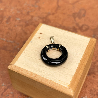 Estate 14KT Yellow Gold Geometric Black Onyx Round Pendant