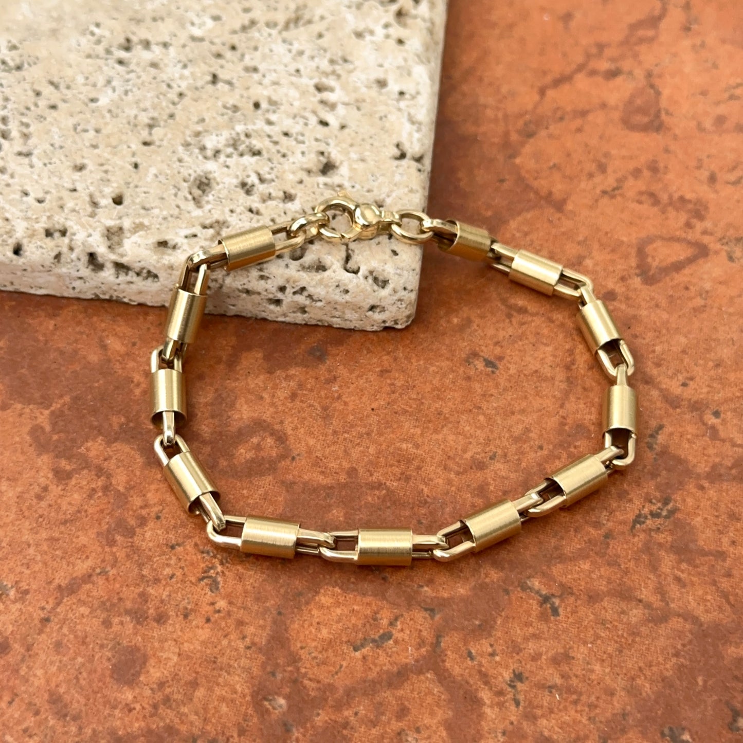 14KT Yellow Gold Matte Barrel Tube Chain Bracelet