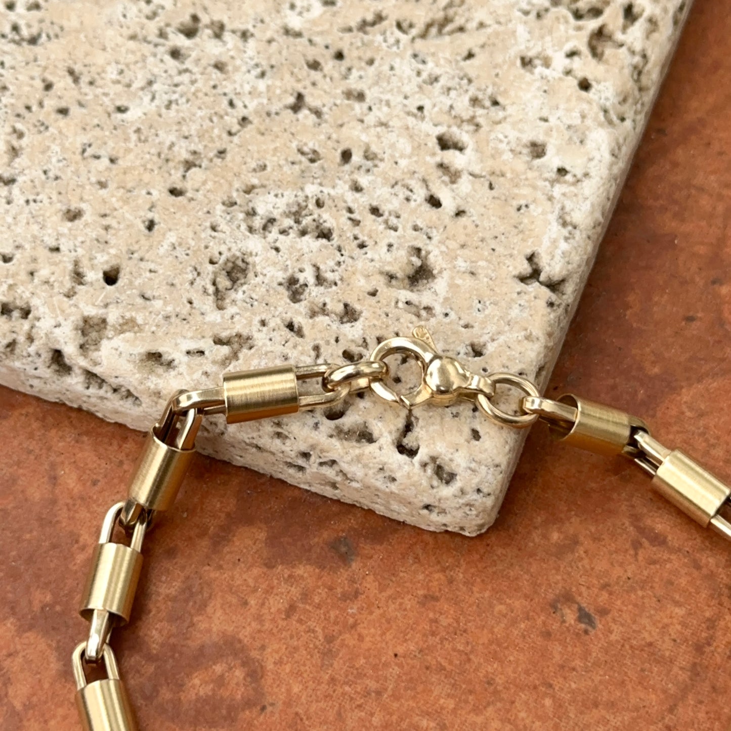 14KT Yellow Gold Matte Barrel Tube Chain Bracelet