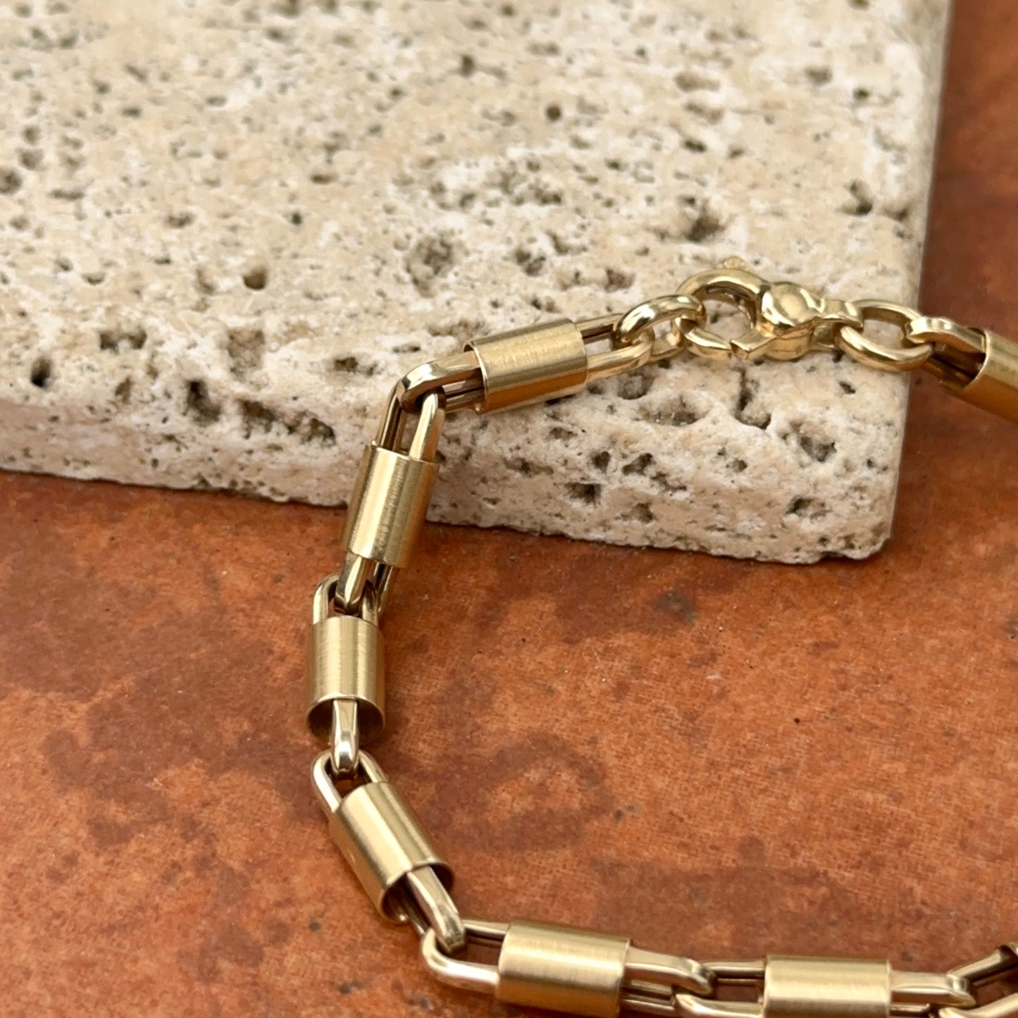 14KT Yellow Gold Matte Barrel Tube Chain Bracelet