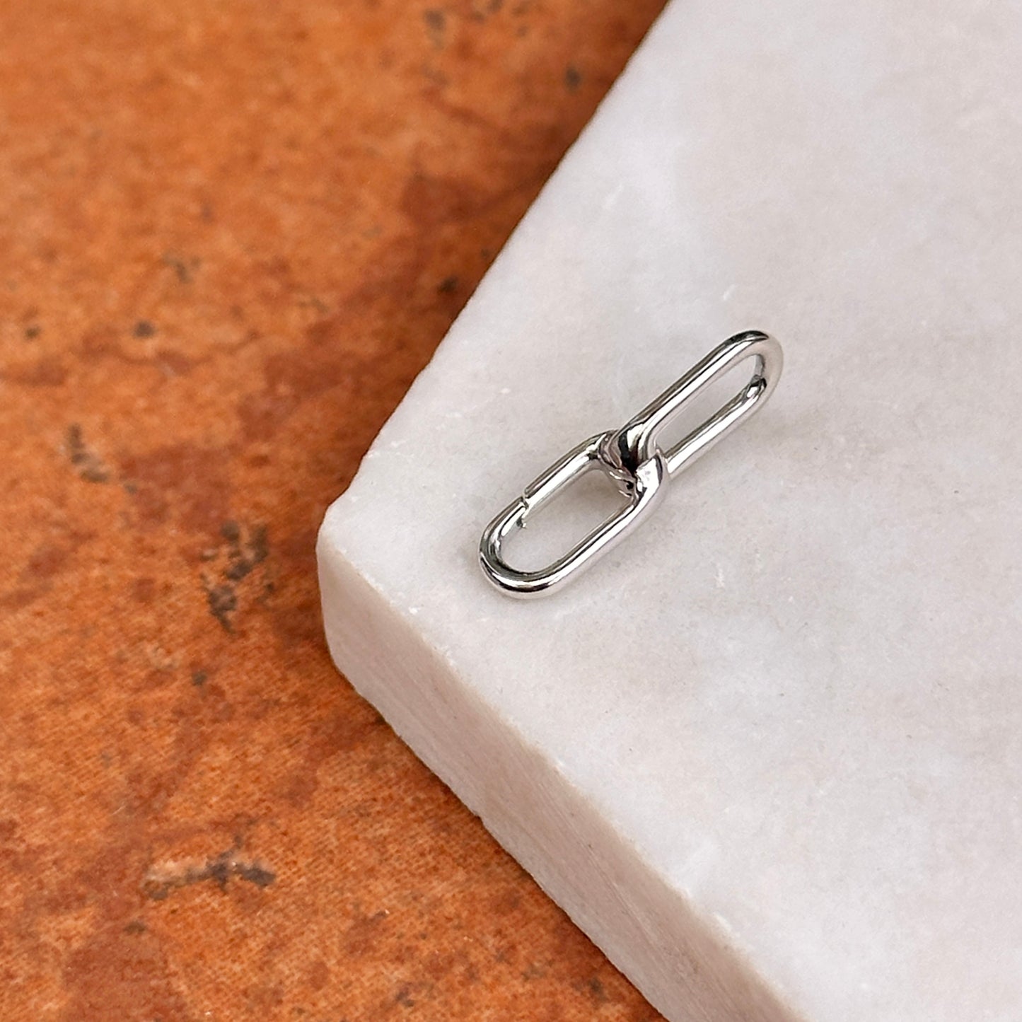 14KT White Gold Paperclip Link Push-In Charm Holder / Connector Pendant
