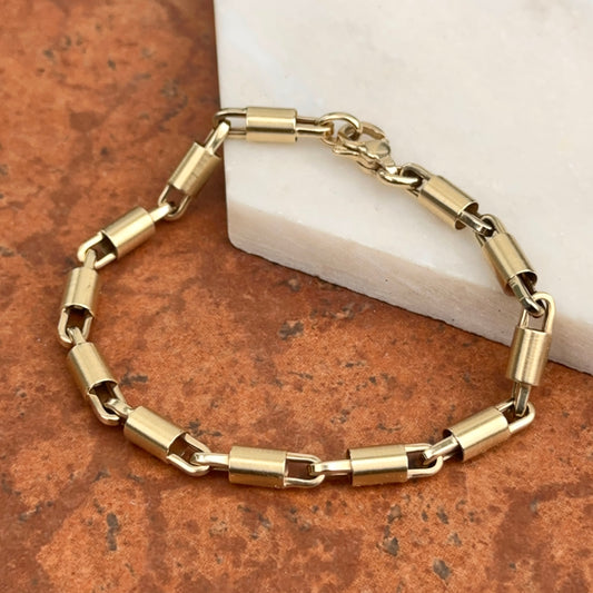 14KT Yellow Gold Matte Barrel Tube Chain Bracelet