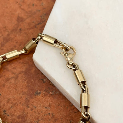 14KT Yellow Gold Matte Barrel Tube Chain Bracelet