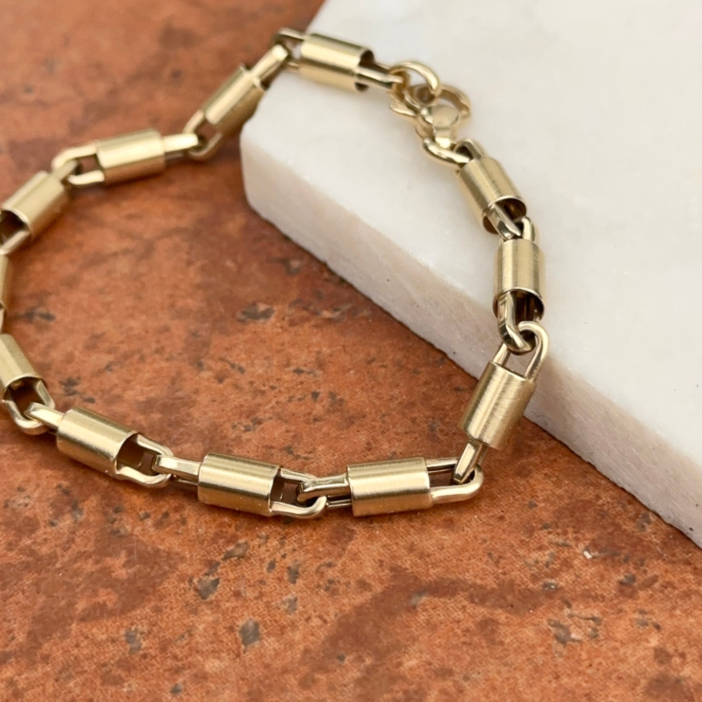 14KT Yellow Gold Matte Barrel Tube Chain Bracelet