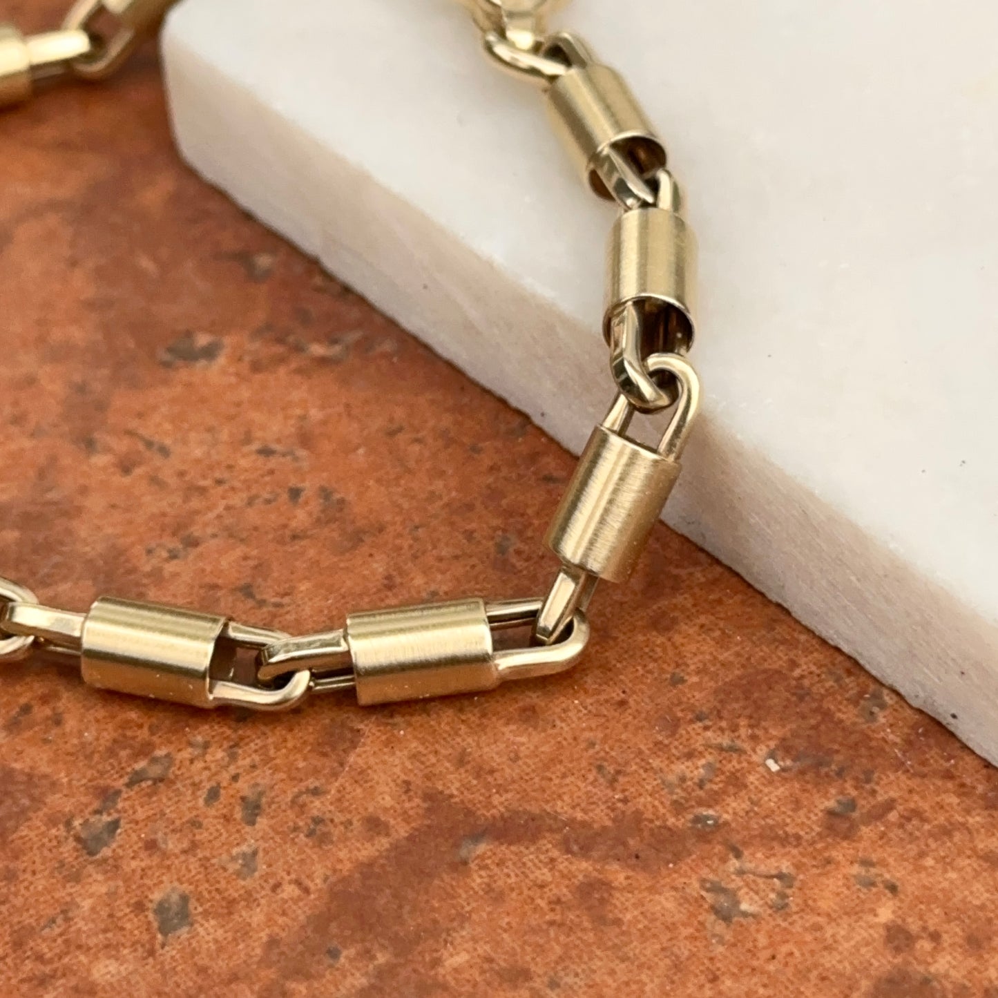 14KT Yellow Gold Matte Barrel Tube Chain Bracelet