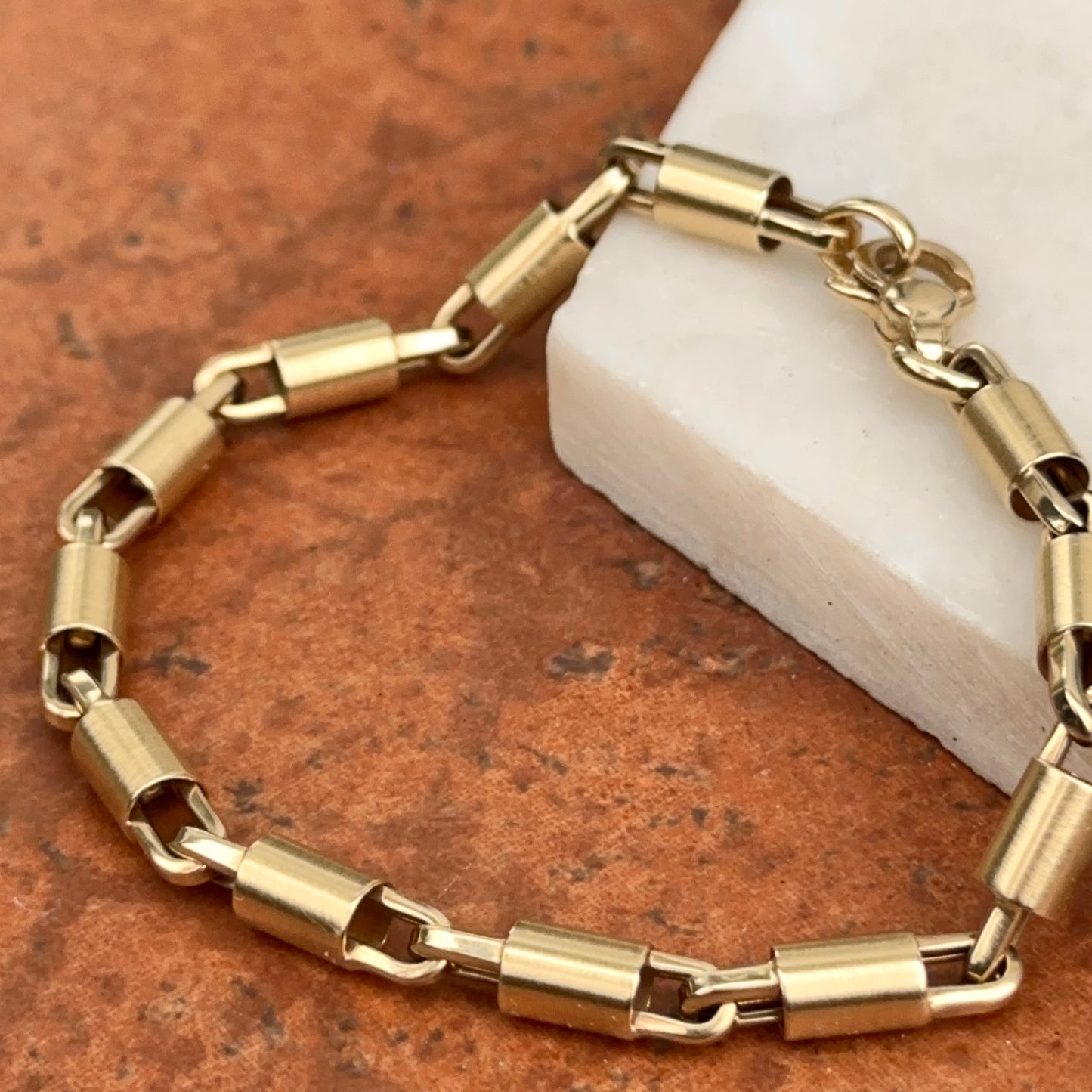 14KT Yellow Gold Matte Barrel Tube Chain Bracelet