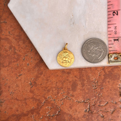14KT Yellow Gold Solid Angel Baby Raphael Round Medal Pendant 16mm