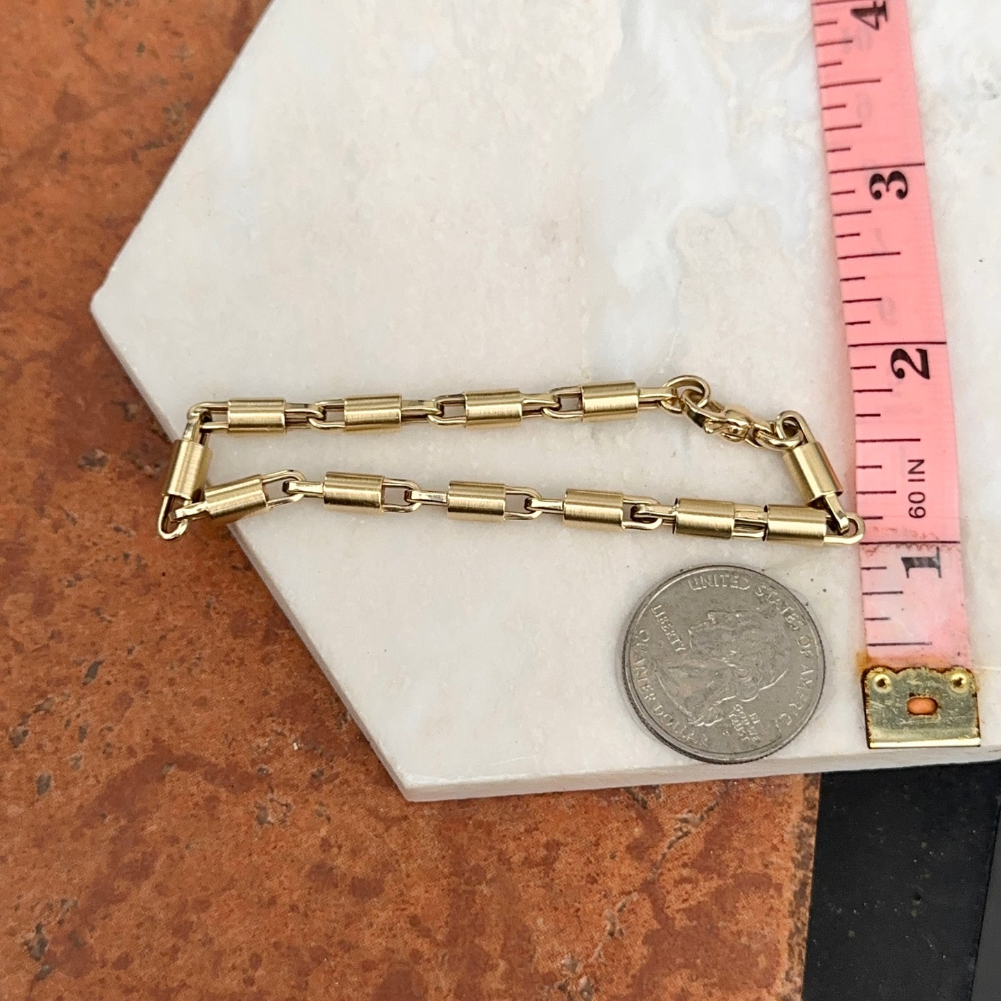 14KT Yellow Gold Matte Barrel Tube Chain Bracelet