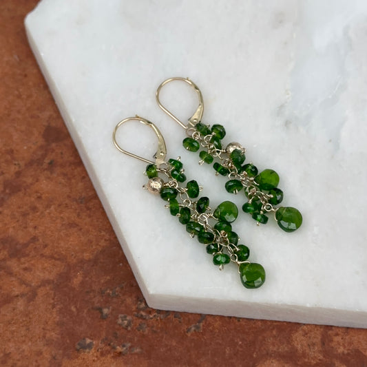 Estate 14KT Yellow Gold Multi Chrome Diopside Leverback Drop Earrings