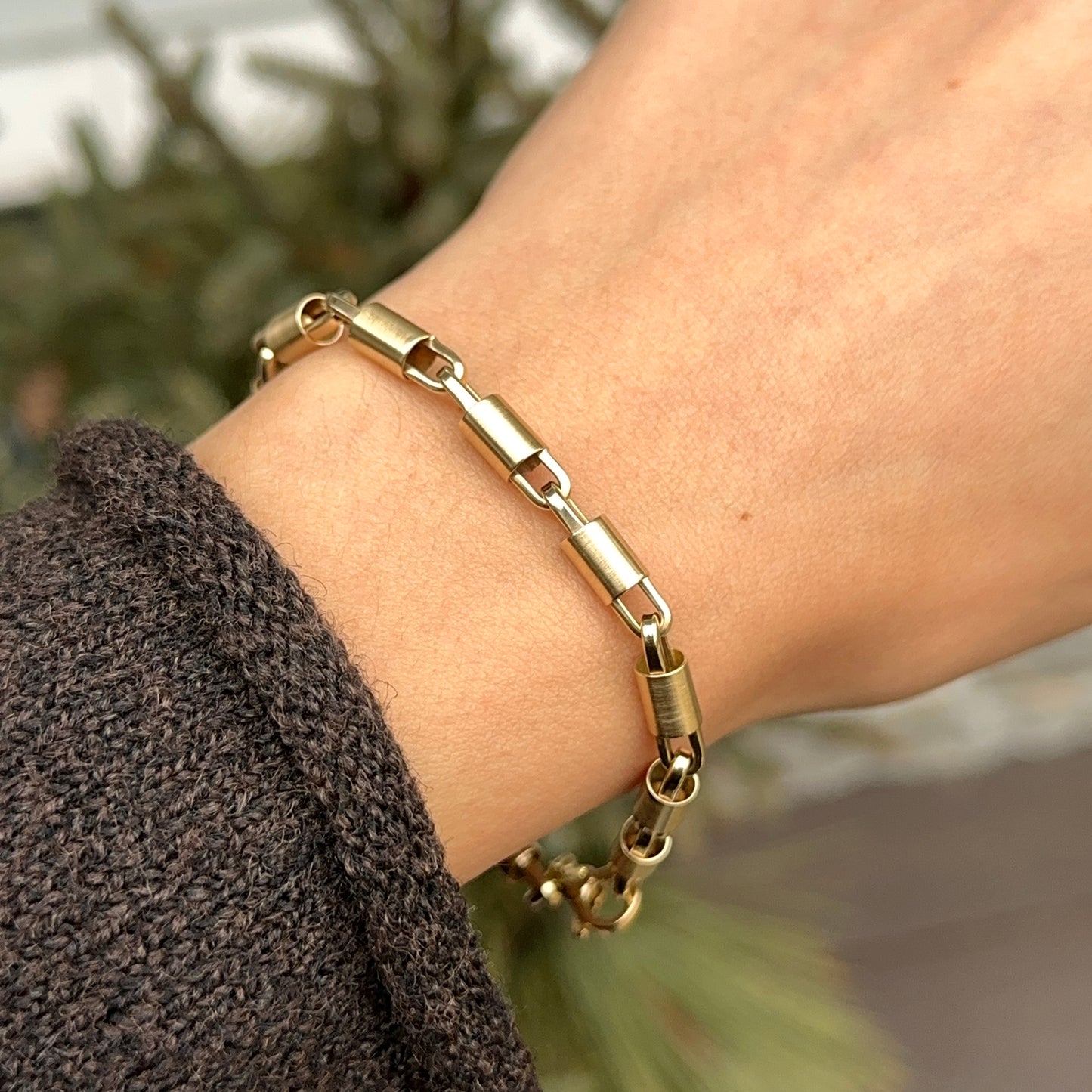 14KT Yellow Gold Matte Barrel Tube Chain Bracelet