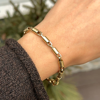 14KT Yellow Gold Matte Barrel Tube Chain Bracelet