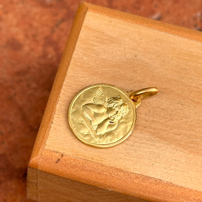 14KT Yellow Gold Solid Angel Baby Raphael Round Medal Pendant 16mm