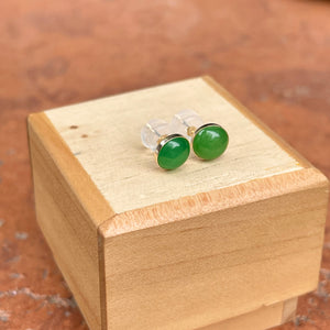 Estate 14KT Yellow Gold Spinach Jade Button Stud Earrings